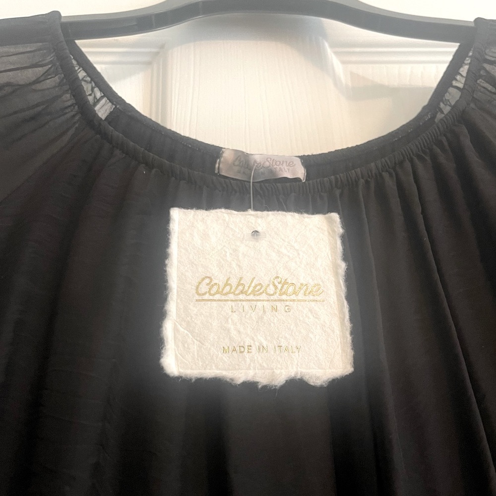 NWT Cobblestone Ruffle Sleeve Silk Black Blouse One size - Picture 4 of 5